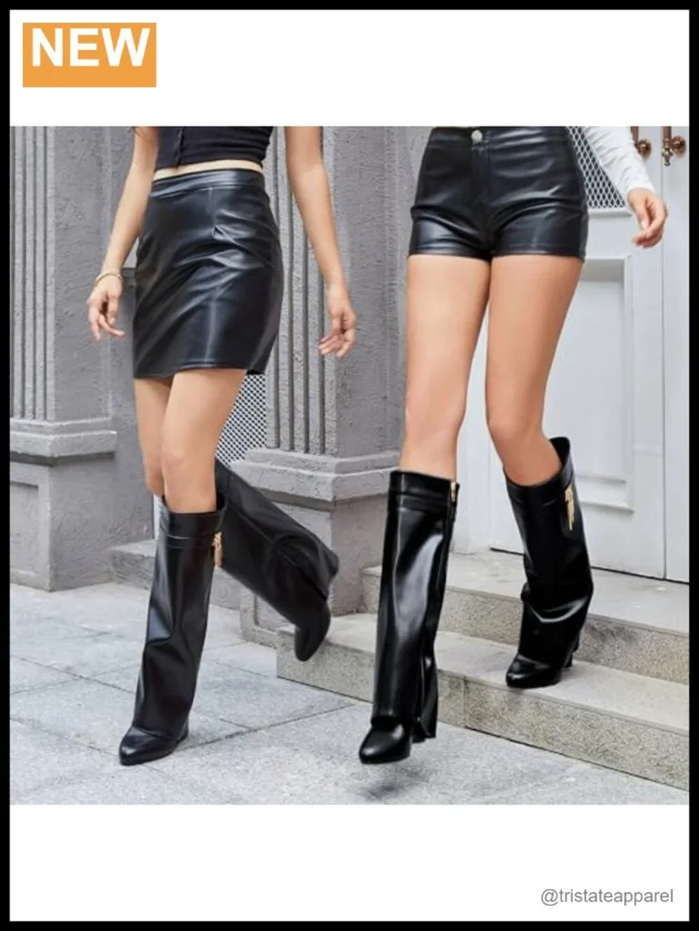Fold Over Knee High Shark Boots 4-Inch Wedge Heel Side Zipper Faux Leather